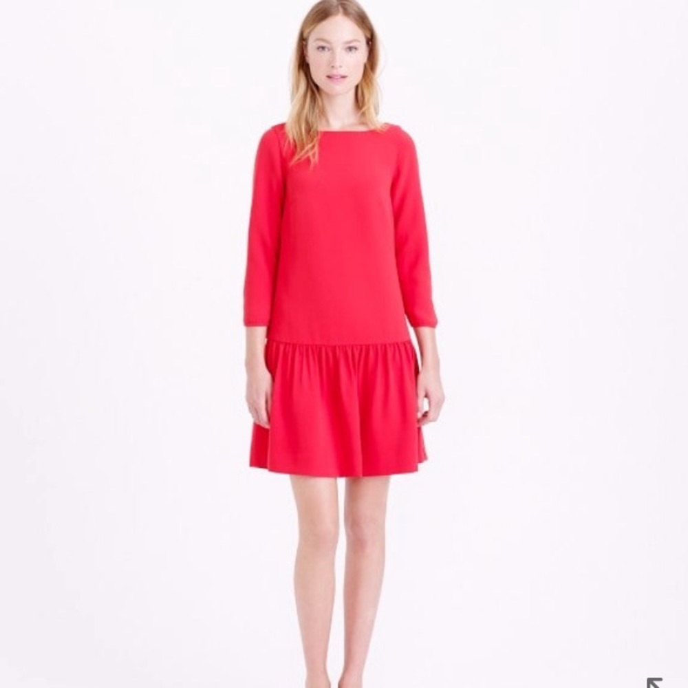 J. Crew crepe drop waist dress with ruffle hem.